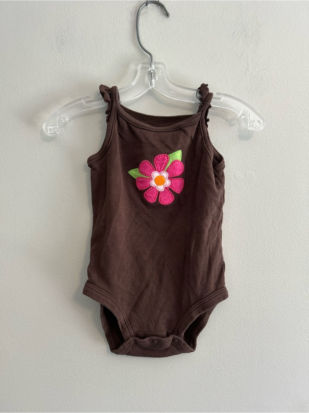 Carters 6m Brown & pink floral ruffle tank sleeveless onesie